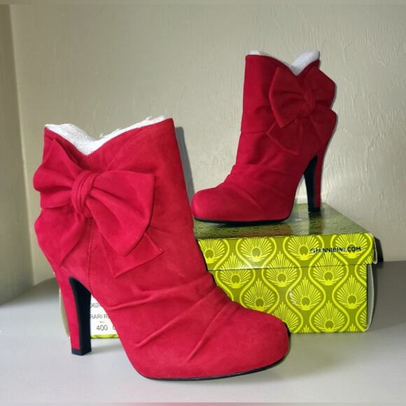 Gianni Bini Halo Red Suede Leather Booties with Bow - 8M - NIB - Picture 9 of 12